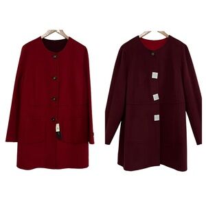 Talbots Woman Reversible Wool Long Coat Red/Burgundy Size 14W